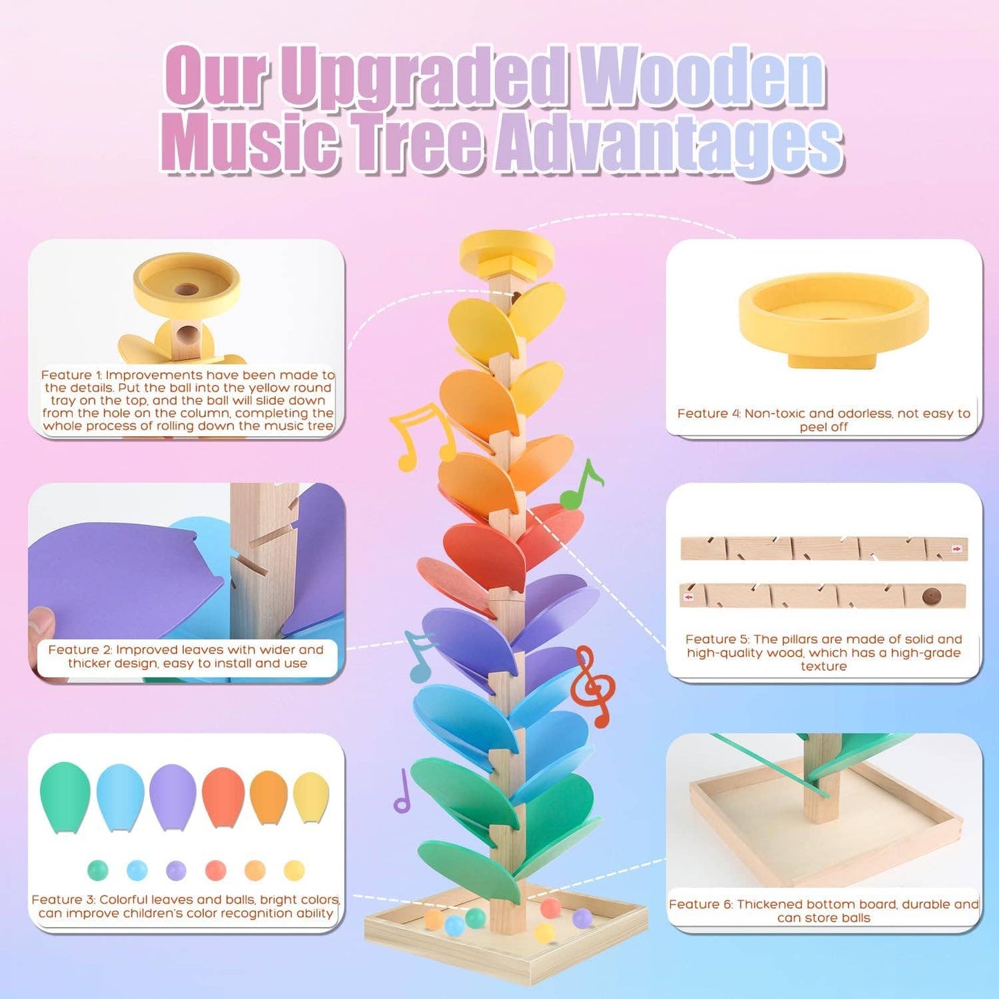 Montessori Wooden Rainbow Marble Run Music Tree