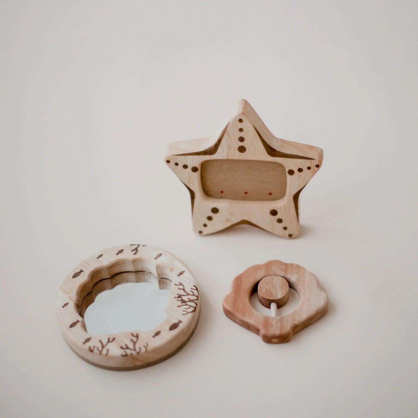 Shell Rattle, Mirror & Starfish Frame Gift Set