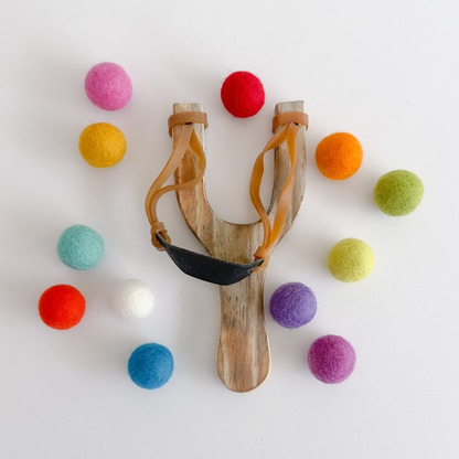 Wood Slingshot with Felt Balls