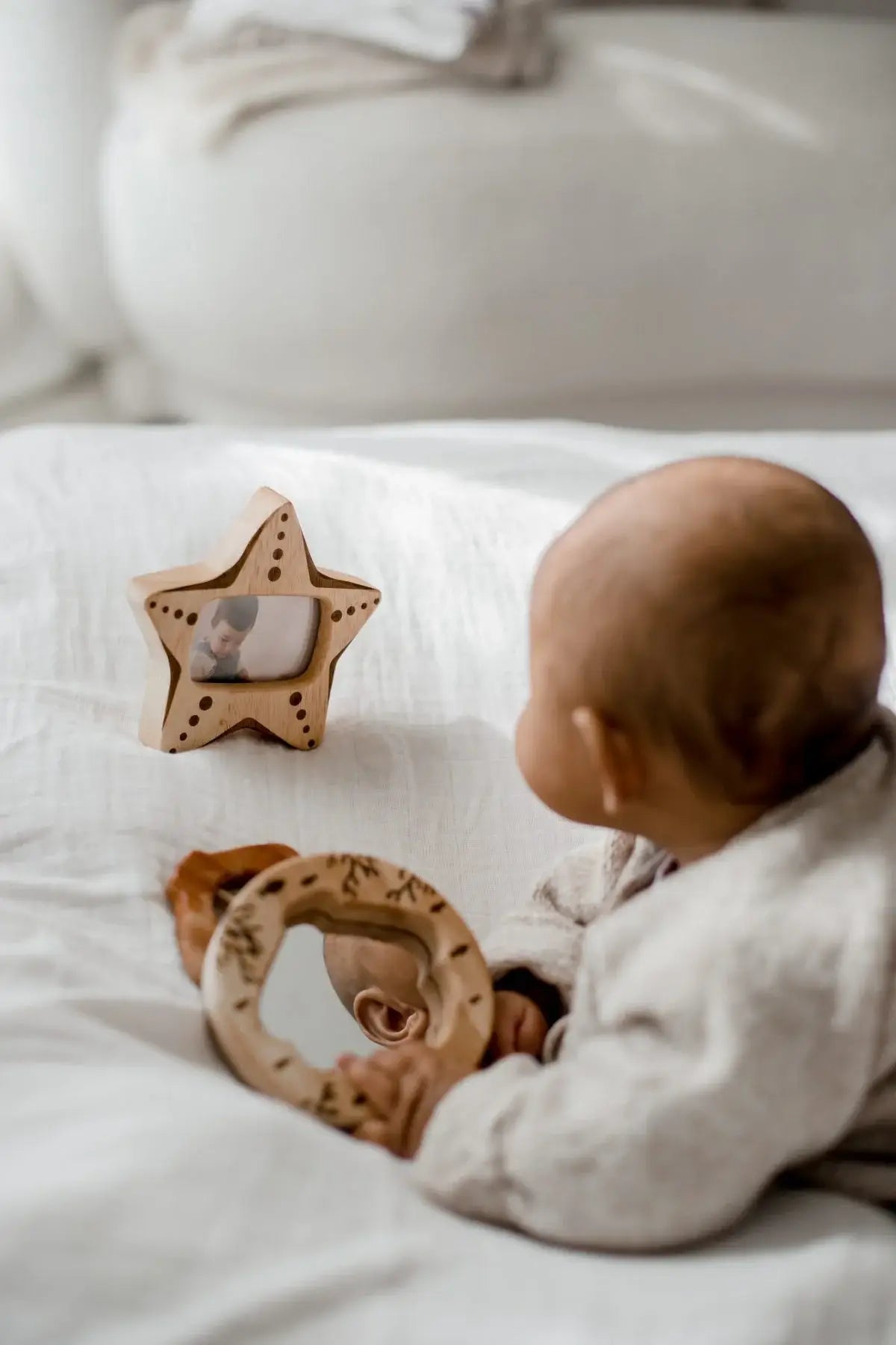 Shell Rattle, Mirror & Starfish Frame Gift Set