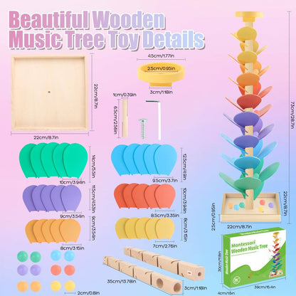 Montessori Wooden Rainbow Marble Run Music Tree