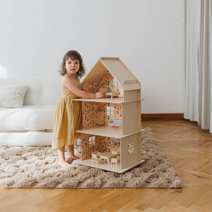 Three-story Wooden Dollhouse / Modern dollhouse