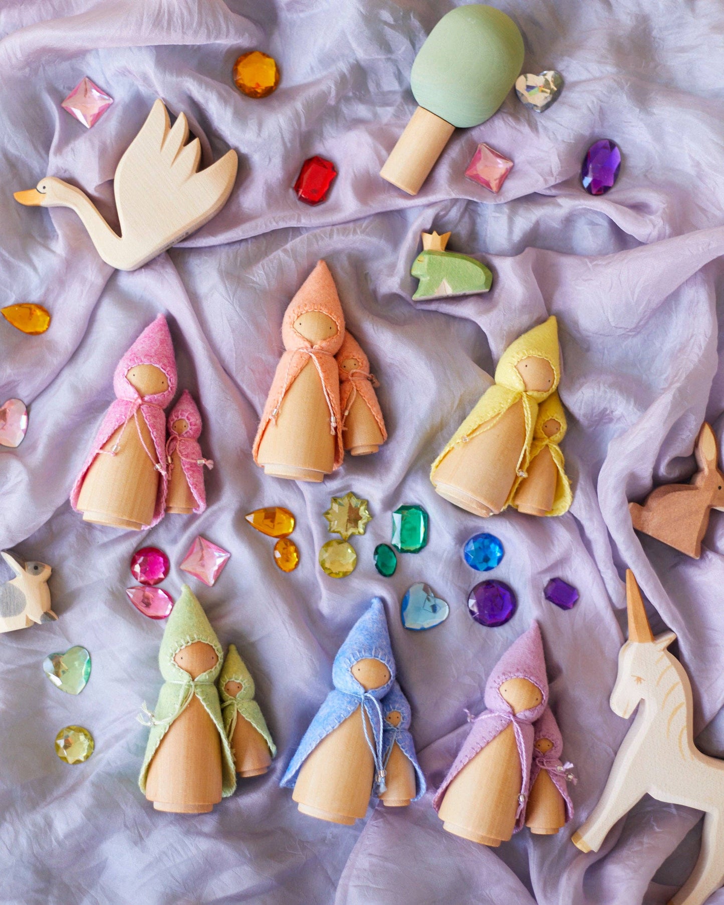 Pastel Rainbow Wooden Gnome