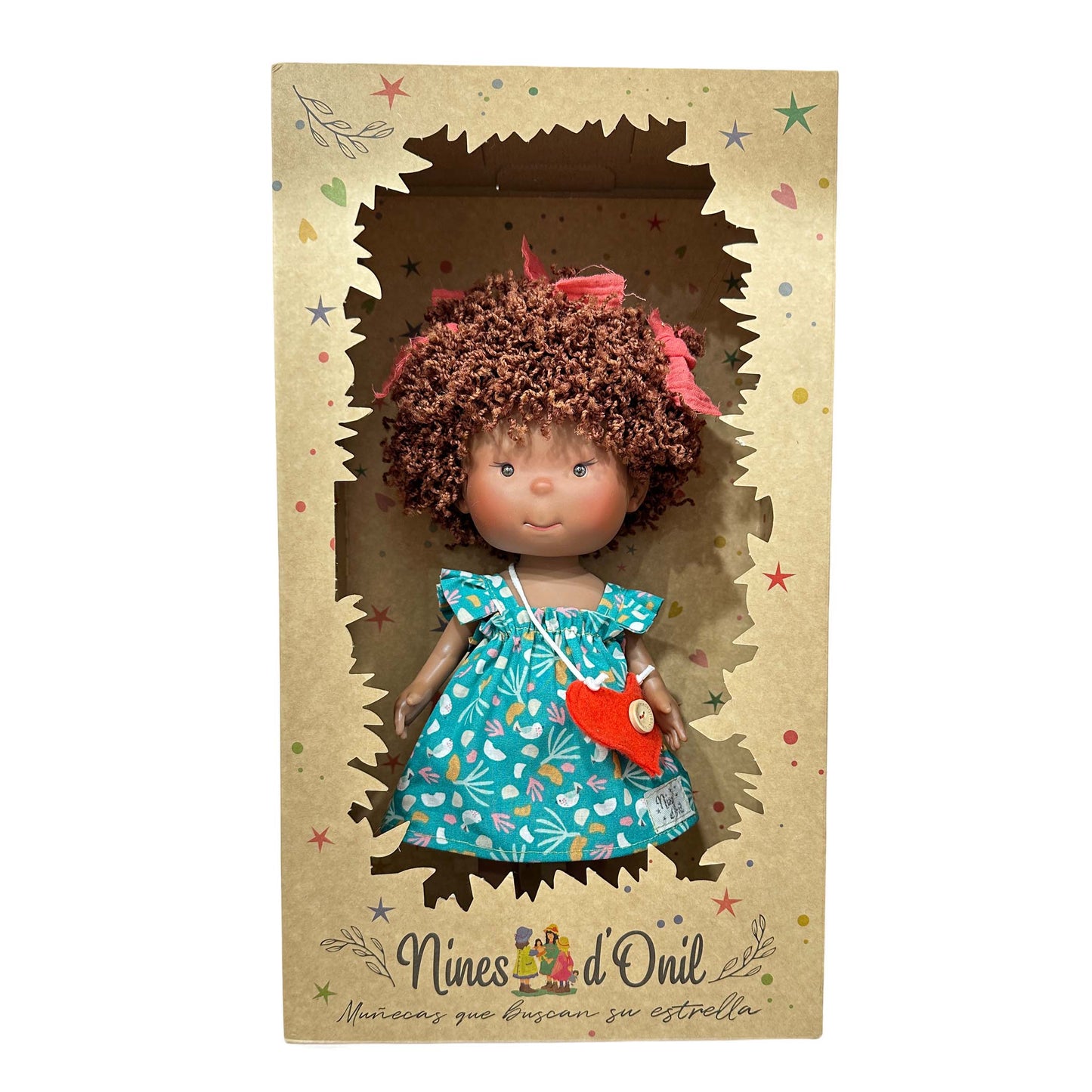 Pippa Doll - Curly Brunette with Blue Floral Dress