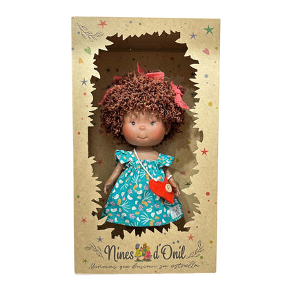 Pippa Doll - Curly Brunette with Blue Floral Dress