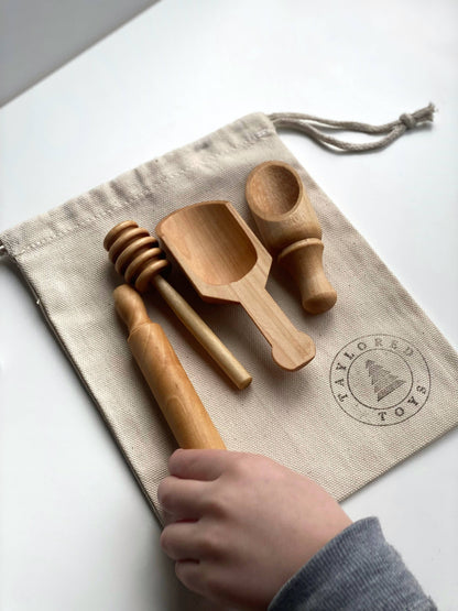 Montessori Wooden Sensory Bin Tool Kit - MINI
