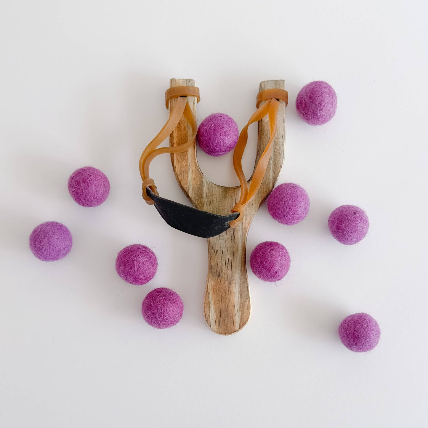 Wood Slingshot with Felt Balls