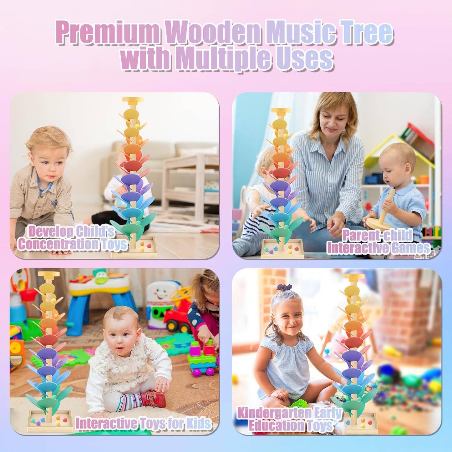 Montessori Wooden Rainbow Marble Run Music Tree