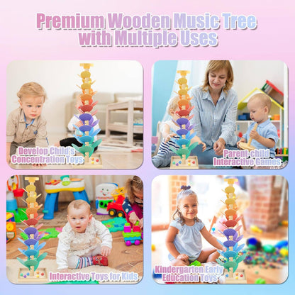 Montessori Wooden Rainbow Marble Run Music Tree