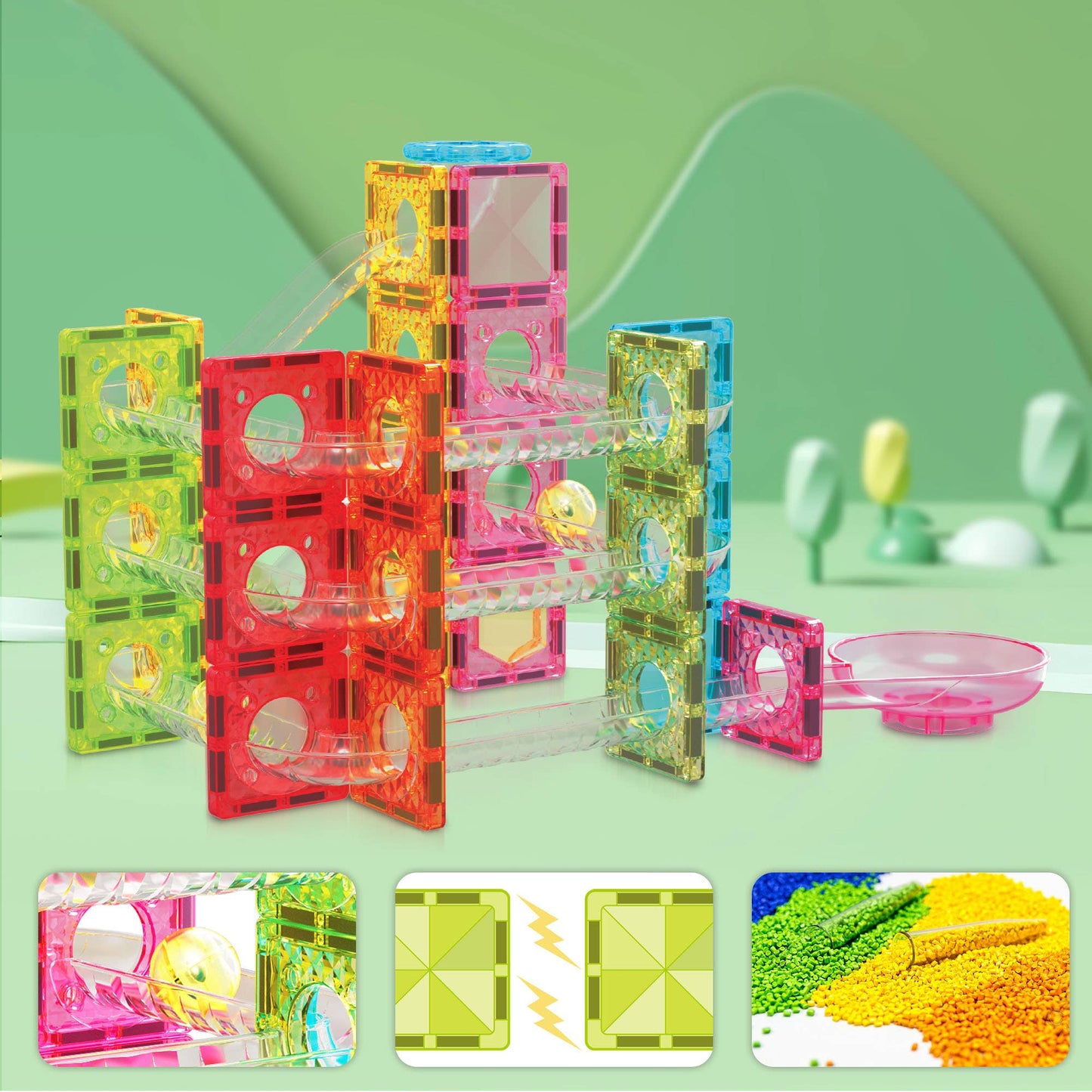 PicassoTiles 60pc Travel Size Marble Run Building Set