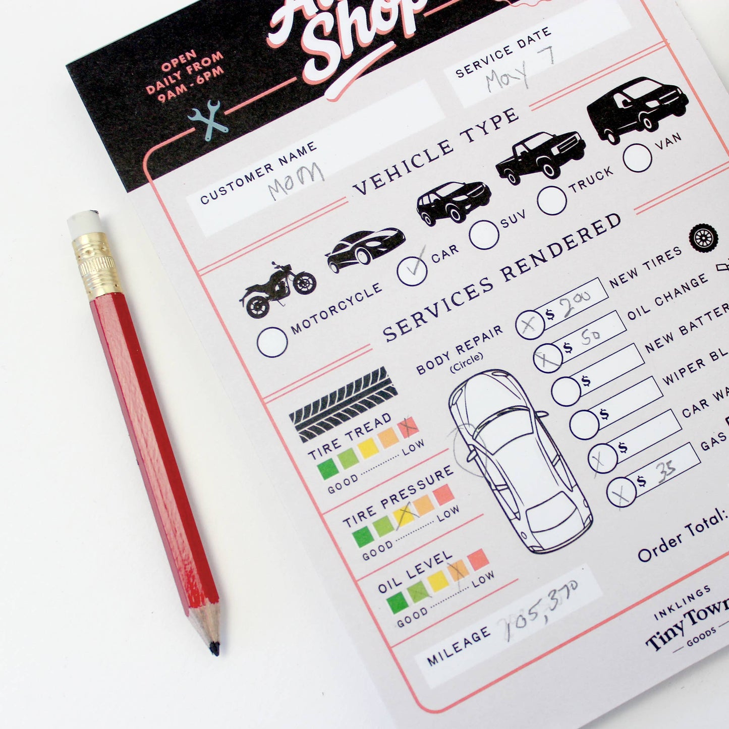 Pretend Play Notepad - Auto Shop