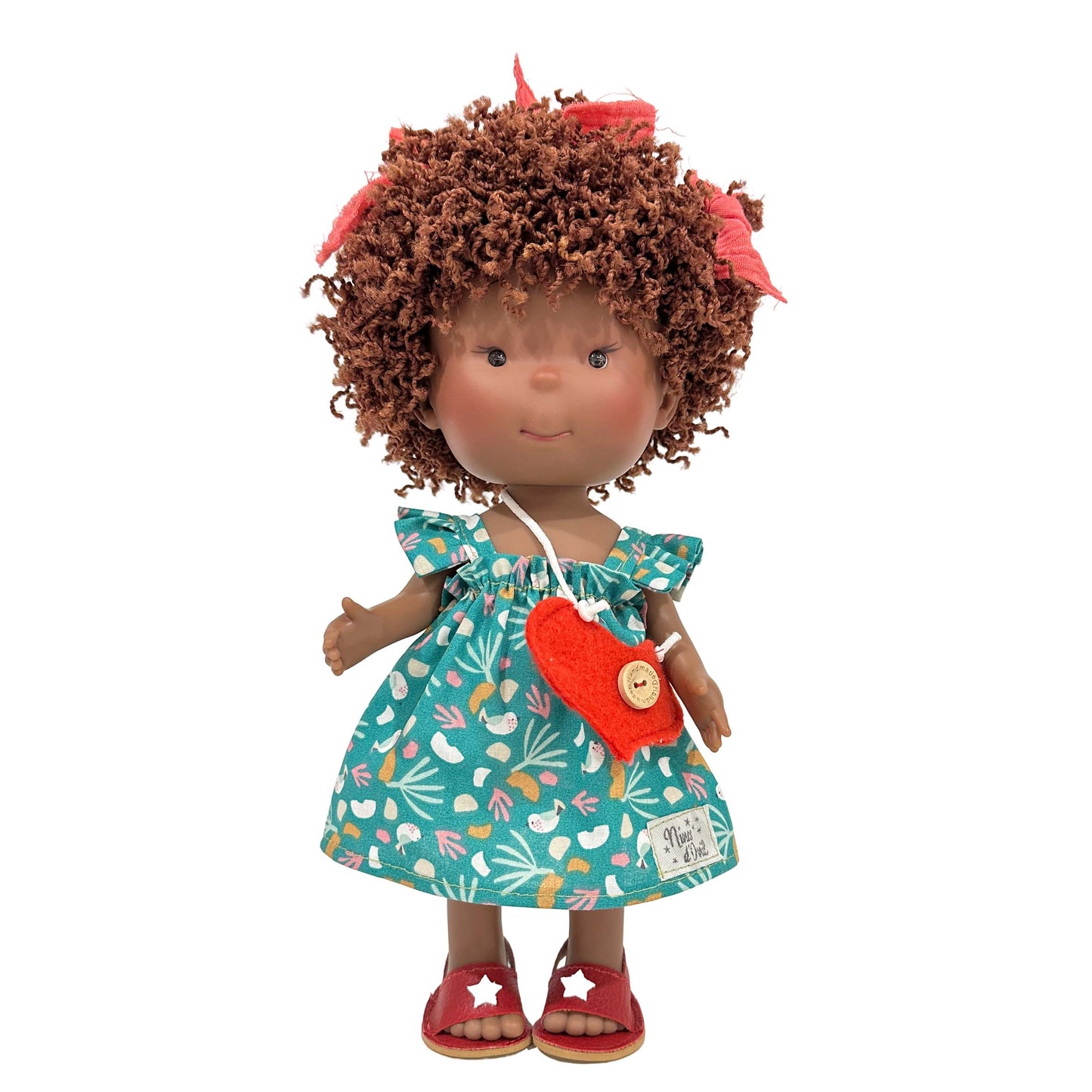 Pippa Doll - Curly Brunette with Blue Floral Dress