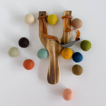 Wood Slingshot with Felt Balls