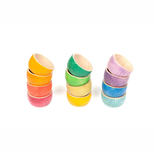 Set of 12 Colorful Wooden Bowls