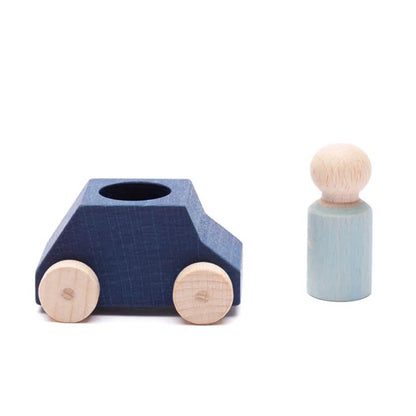 Blue Wooden Car with Figure