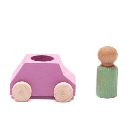 Pink Wooden Car with Figure