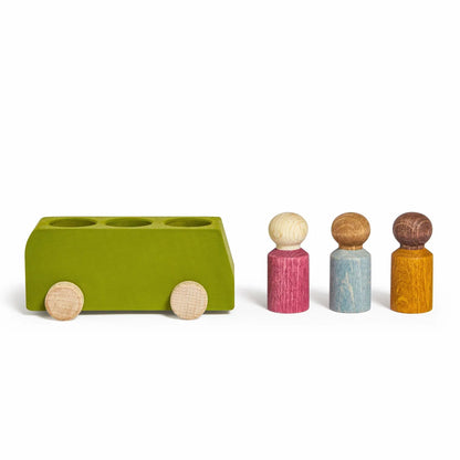 Lime Wooden Bus with 3 Figures