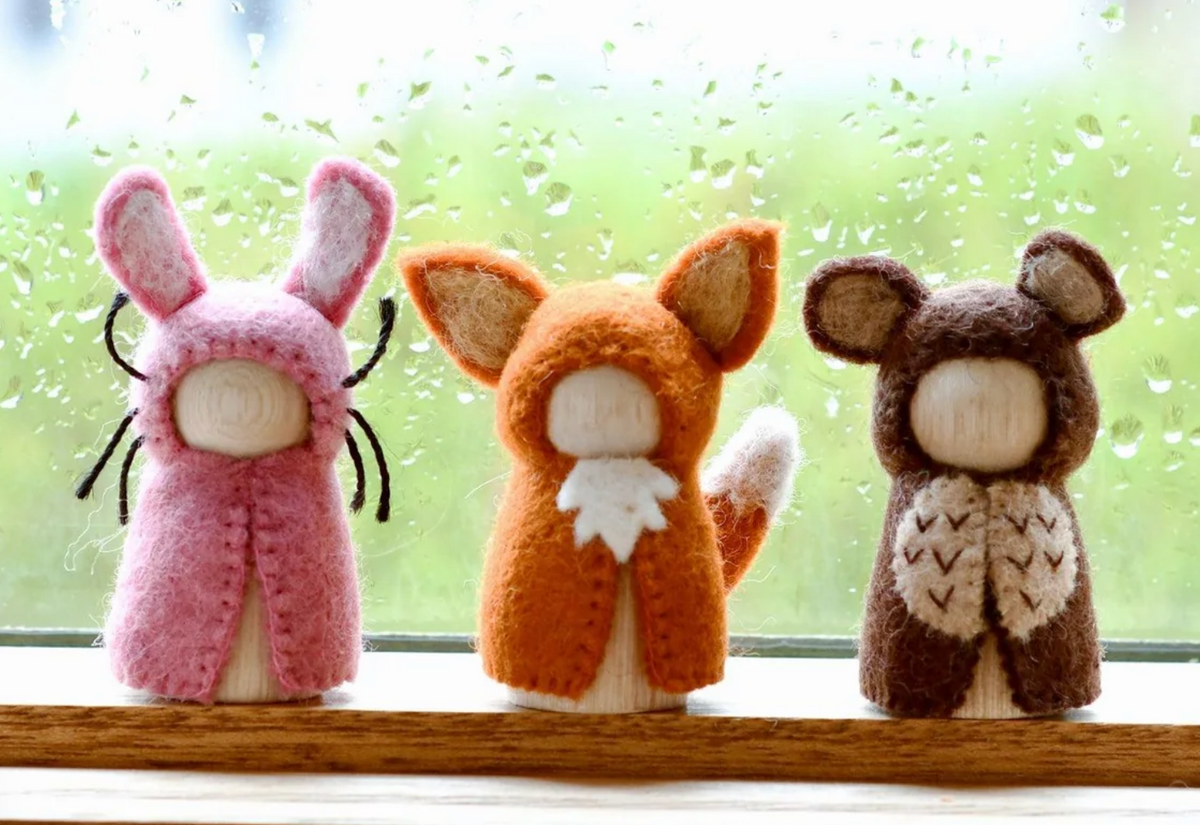 WOODLANDS PEG DOLLS SET - BEAR, RABBIT AND FOX