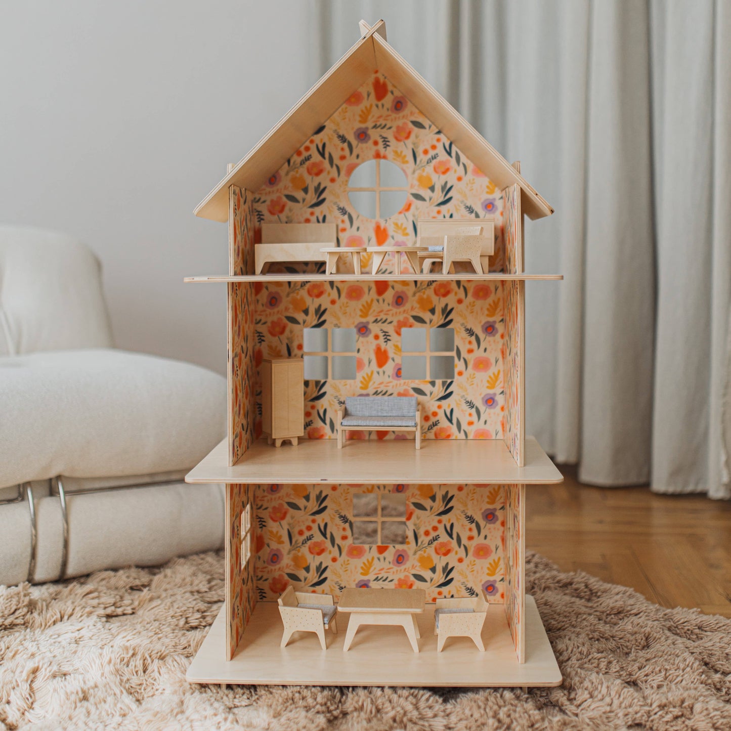 Three-story Wooden Dollhouse / Modern dollhouse