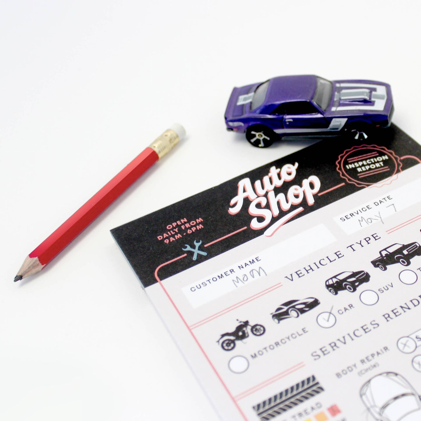 Pretend Play Notepad - Auto Shop