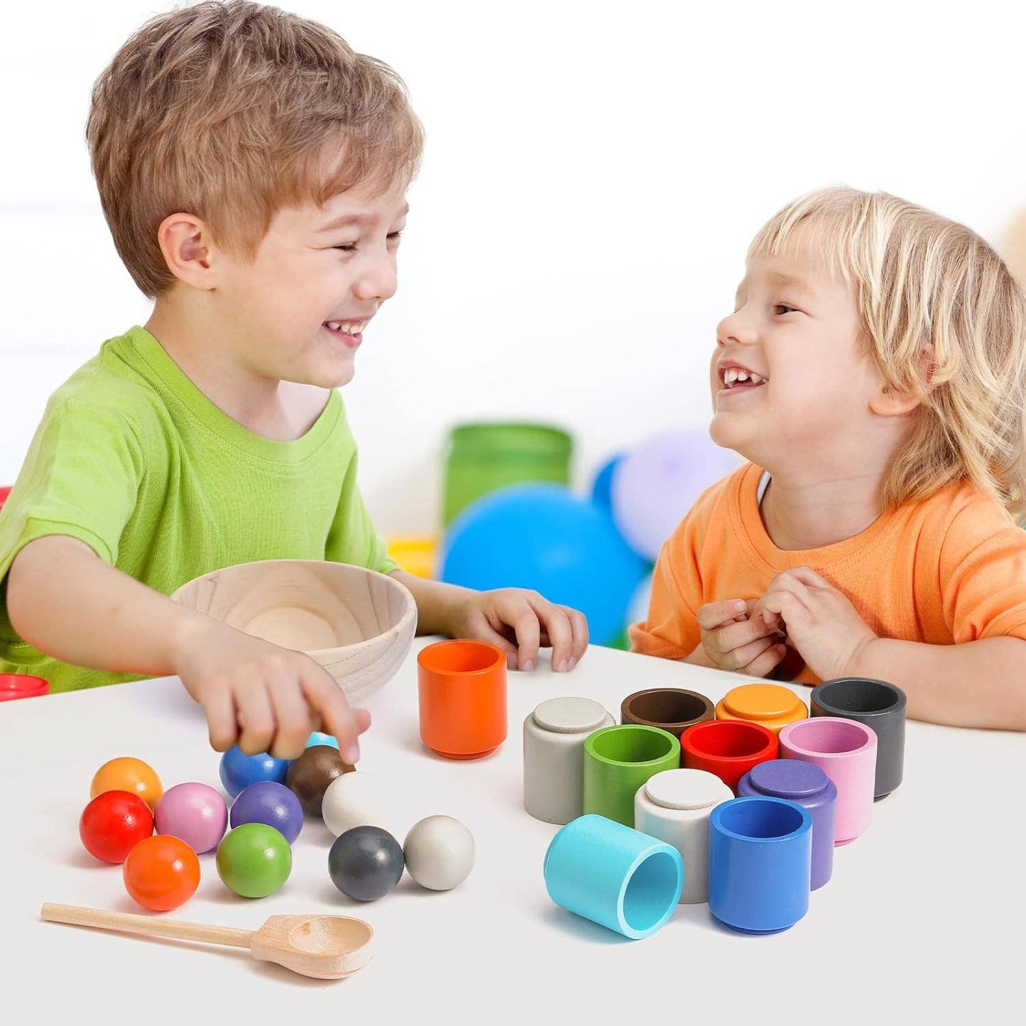 Rainbow Wooden Sorting Cups