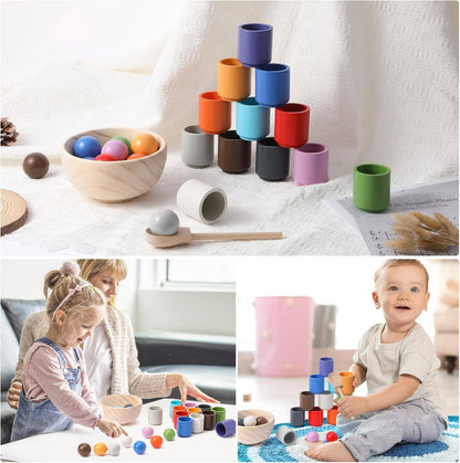 Rainbow Wooden Sorting Cups
