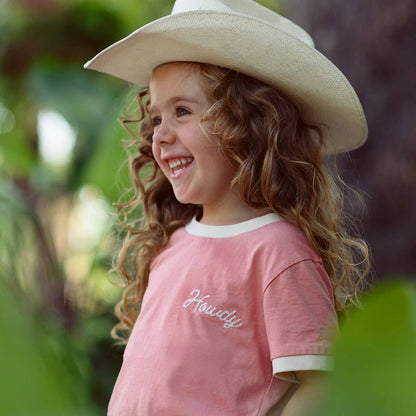 Howdy Vintage Ringer Tee - Pink
