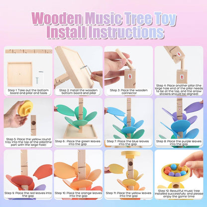 Montessori Wooden Rainbow Marble Run Music Tree