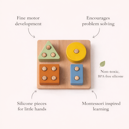 Montessori Shape Puzzle Toy | Wood & Silicone Toddler Toy