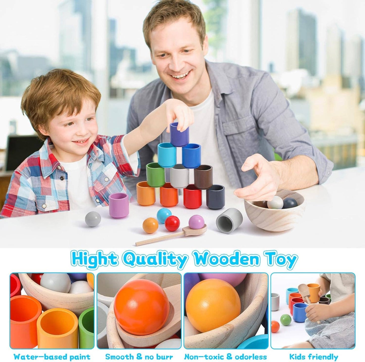 Rainbow Wooden Sorting Cups
