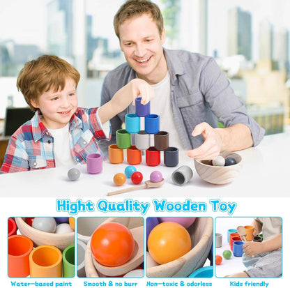 Rainbow Wooden Sorting Cups