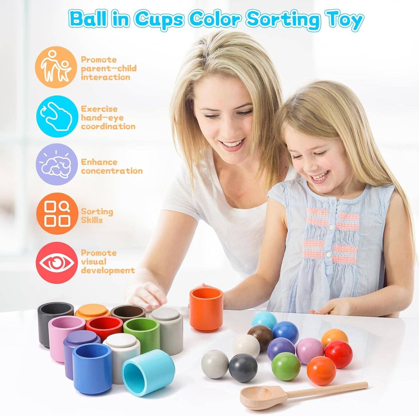 Rainbow Wooden Sorting Cups