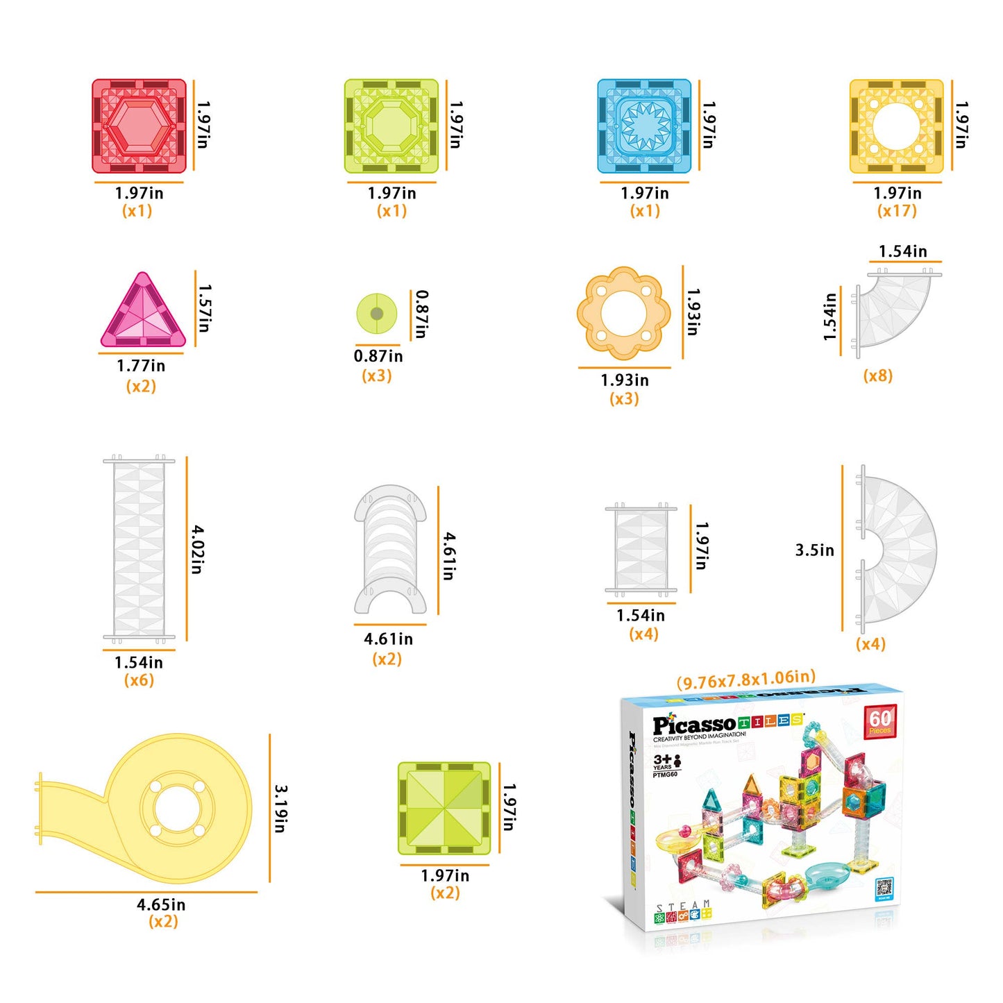PicassoTiles 60pc Travel Size Marble Run Building Set
