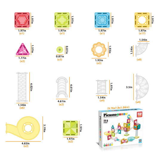 PicassoTiles 60pc Travel Size Marble Run Building Set