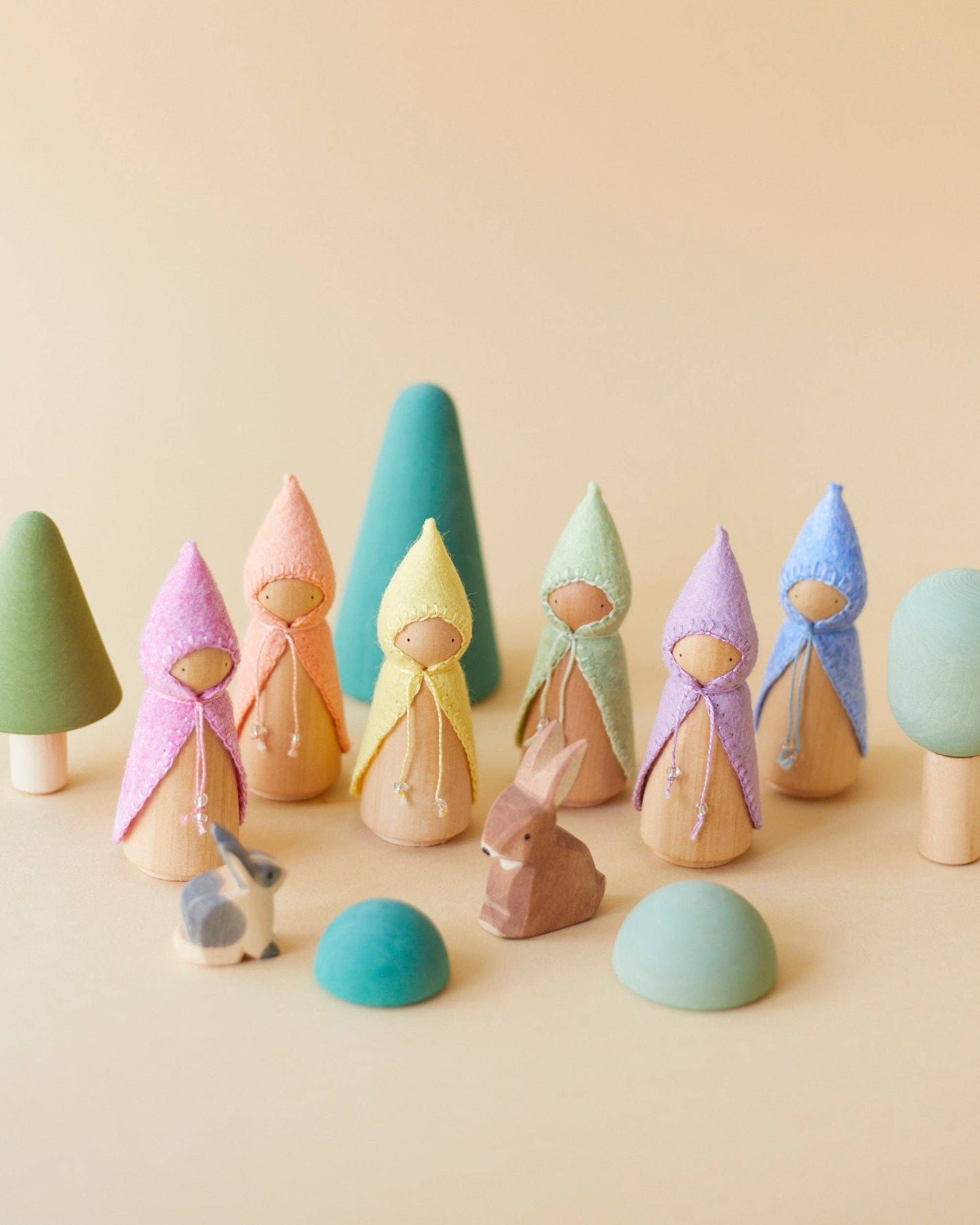 Pastel Rainbow Wooden Gnome
