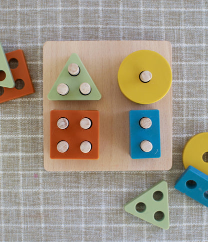 Montessori Shape Puzzle Toy | Wood & Silicone Toddler Toy