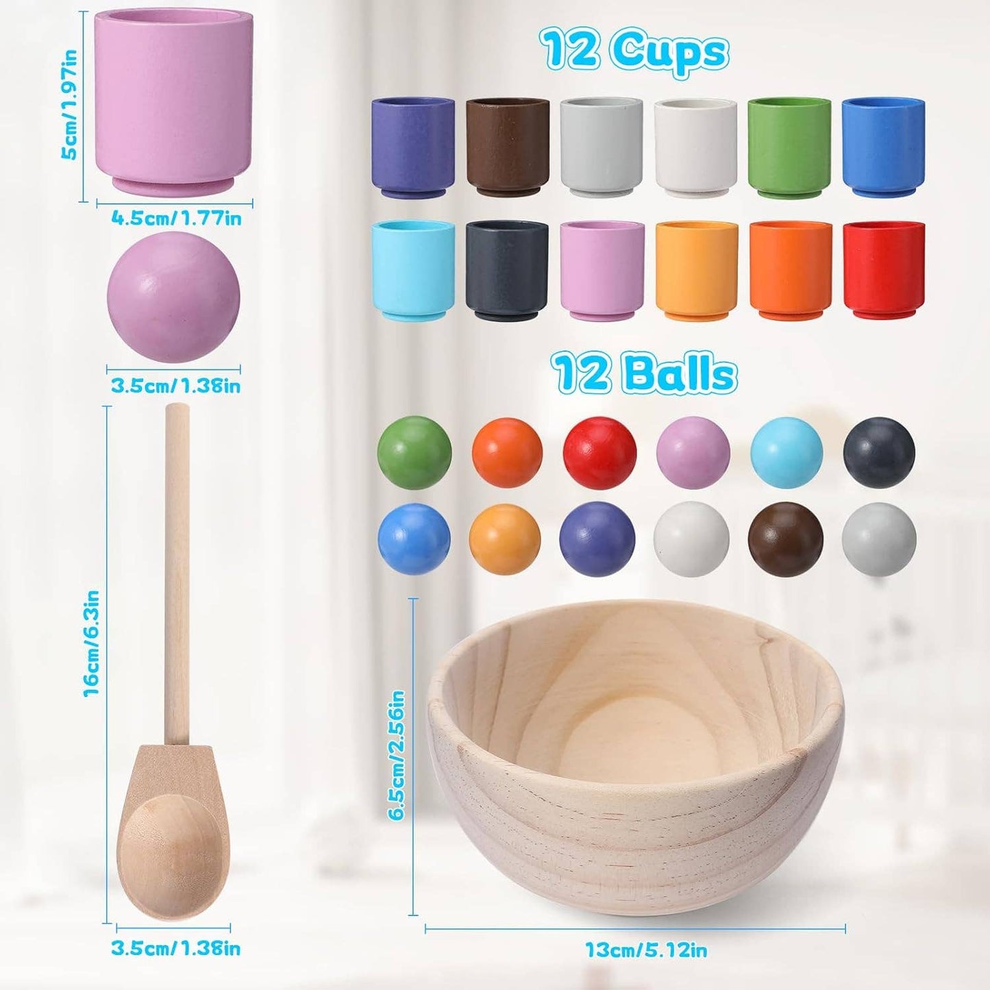 Rainbow Wooden Sorting Cups