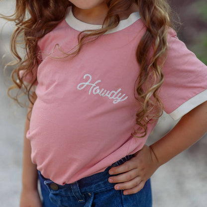 Howdy Vintage Ringer Tee - Pink